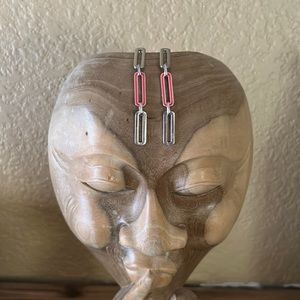 Sterling silver paper clip pink enamel earrings